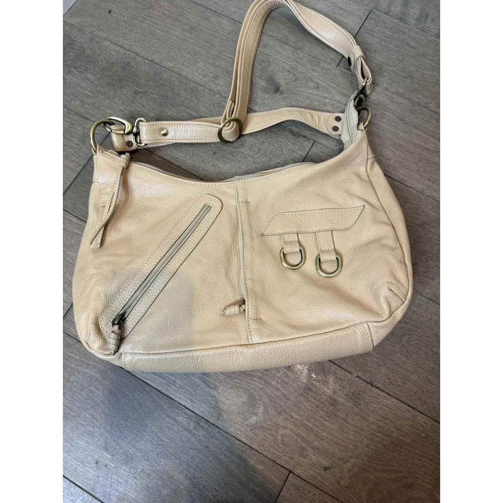 Vera Pelle Hobo Bag Womens Large Beige Leather Boho Shoulder‎ Purse Made Italy